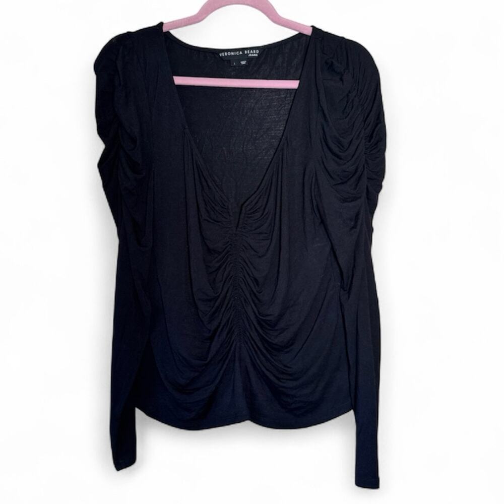 Veronica Beard Black Puff Sleeve Womens Blouse L Fall Vampy Whimsigoth Witchy
